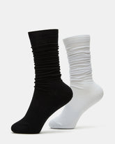 2 PACK SLOUCHY CREW SOCKS BLACK WHITE