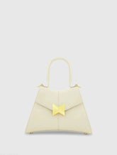 White Angular Small Leather Handbag With Gold Hardware