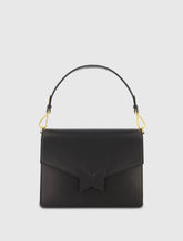 Black Classic Leather Medium Shoulder Bag with Detachable Strap
