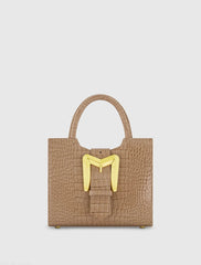 Brown Crocodile Leather Tote Bag With Gold Buckle - FINAL SALE