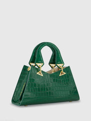 Green Crocodile Leather Handbag With Gold Hardware