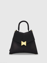 Black Medium Angular Leather Handbag With Gold Hardware