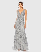 Gray Sleeveless High Neck Embroidered Gown