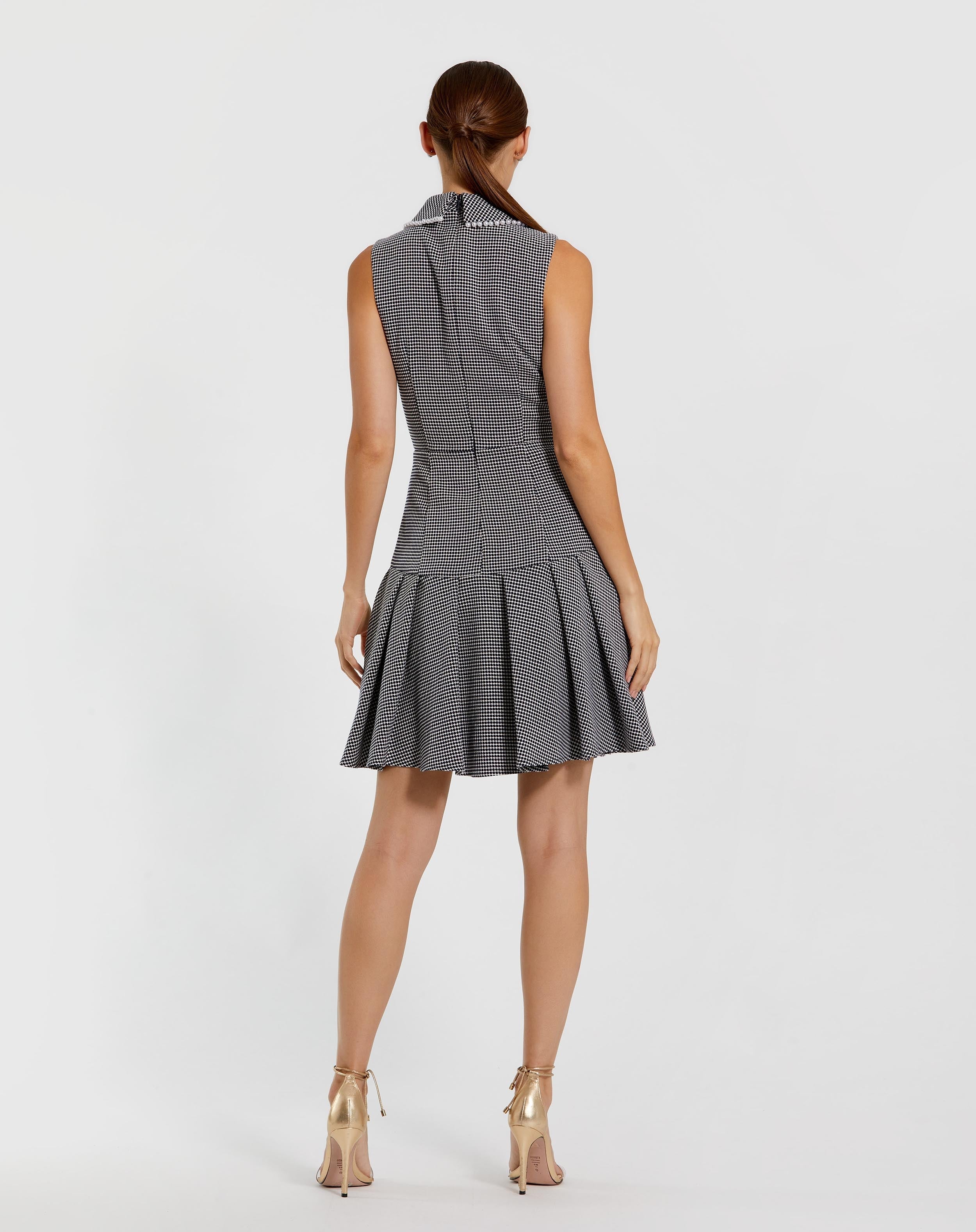 Black Sleeveless Collared Boucle Mini Dress