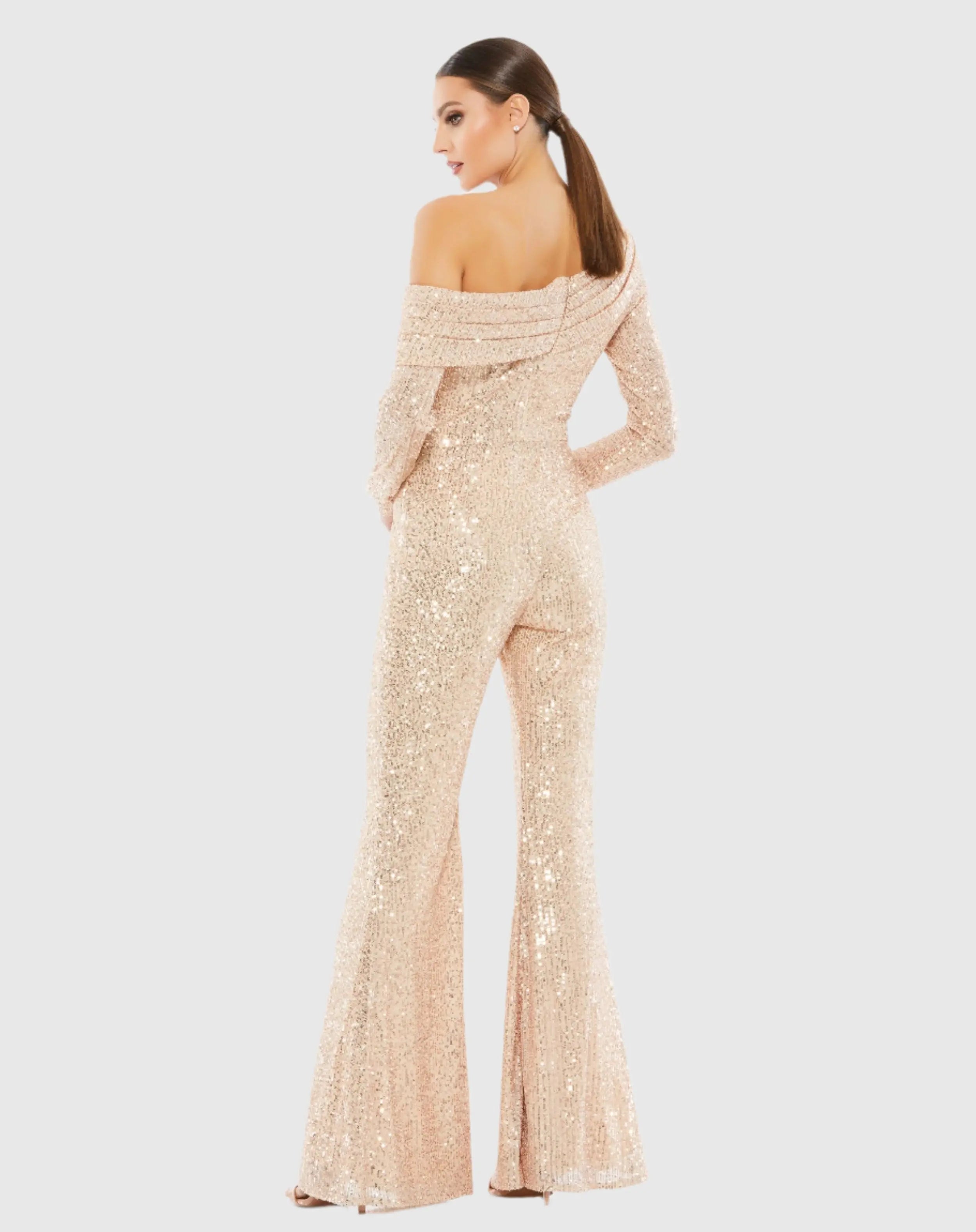 Gold Sequined Drop Shoulder Long Sleeve Jumpsuit