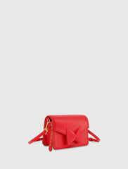 Red Mini Leather Tone On Tone Crossbody Bag