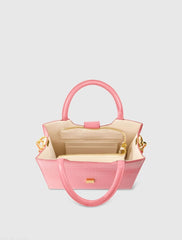 Pink Buckled Medium Croco Leather Tote Bag with Detachable Strap