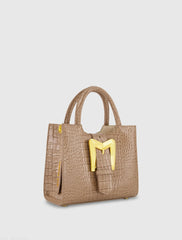 Brown Crocodile Leather Tote Bag With Gold Buckle - FINAL SALE
