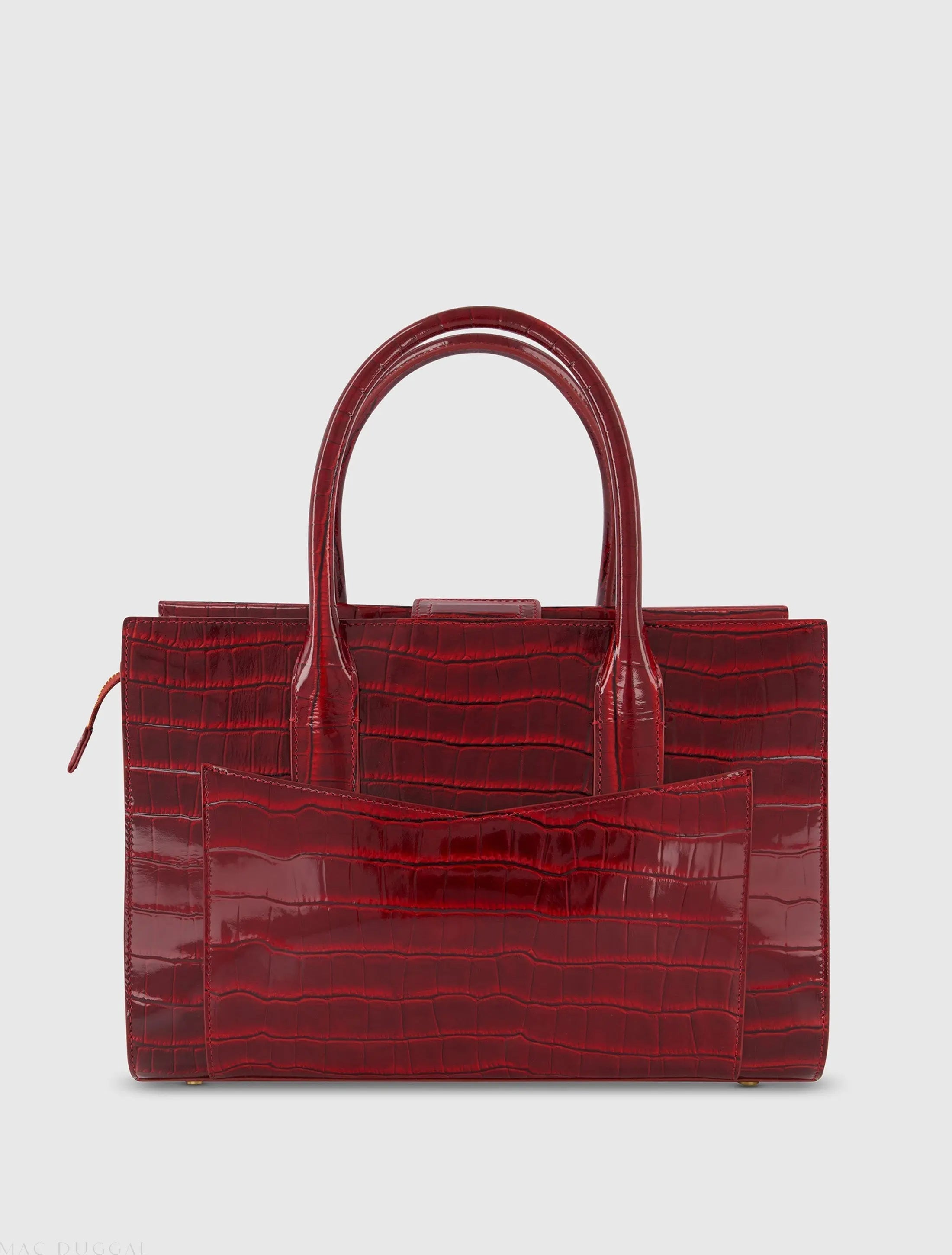 Red Crocodile Leather Tote Bag With Gold Hardware