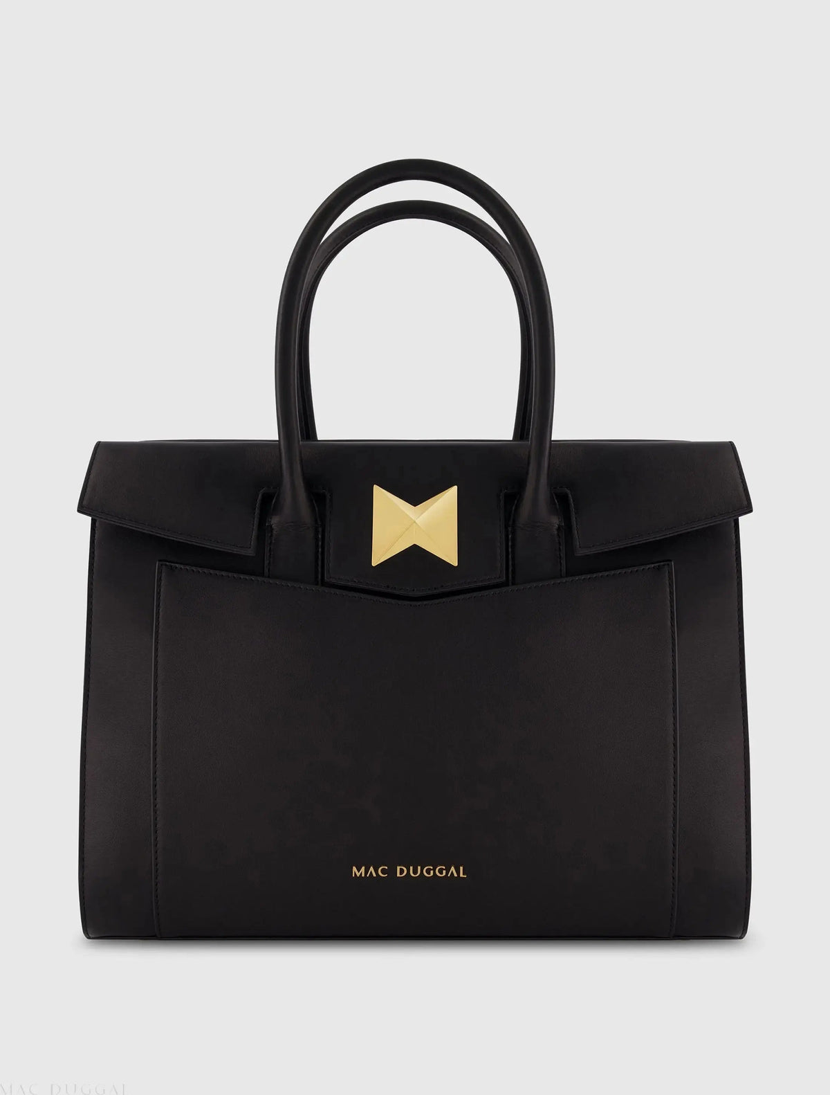 Black Large Leather Briefcase Bag With Gold Hardware