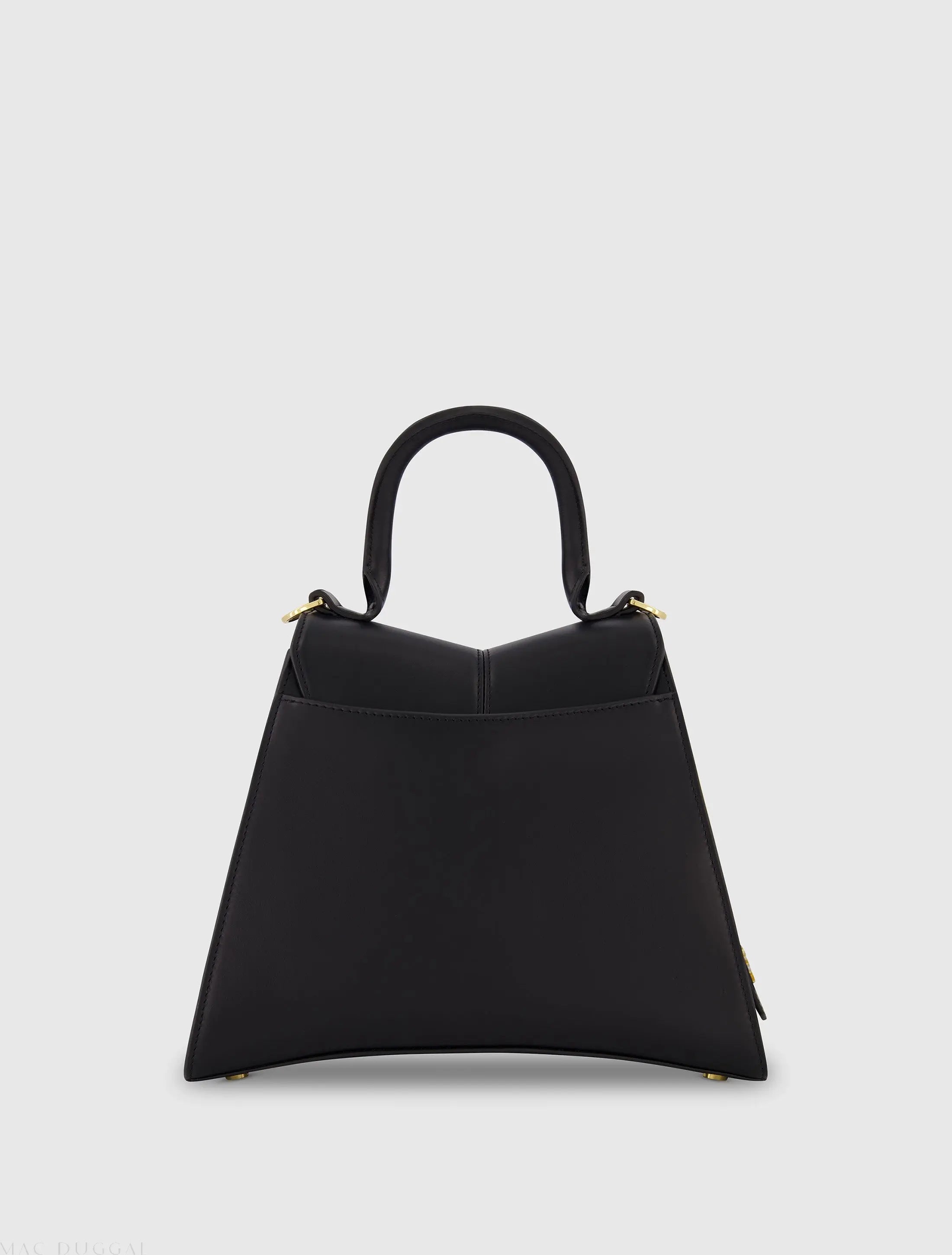 Black Medium Angular Leather Handbag With Gold Hardware