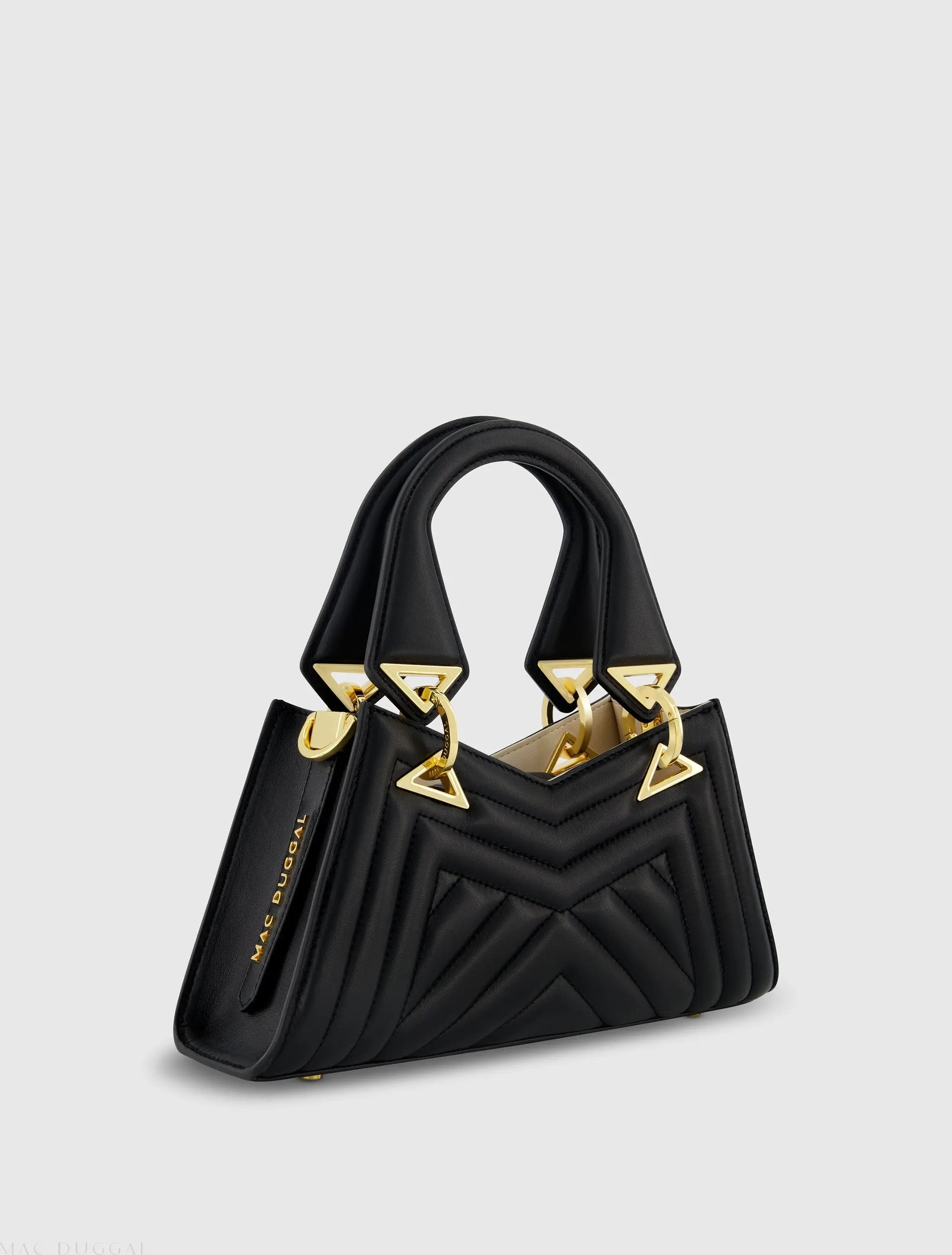 Black Angular Quilted Napa Leather Handbag