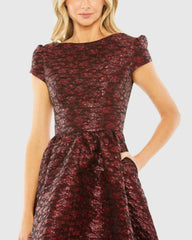 Red High Neck Brocade Bubble Hem Dress