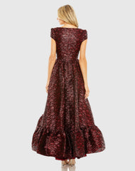 Red High Neck Brocade Bubble Hem Dress